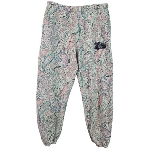 Teddy Fresh Cream Pink Green Paisley Jogger Sweatpants Pants M - Picture 1 of 3